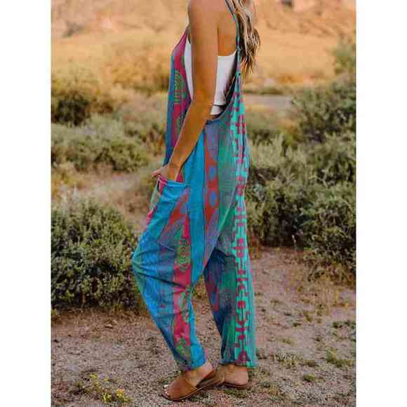 Full Size Printed V-Neck Sleeveless Jumpsuit - Picture 9 of 15